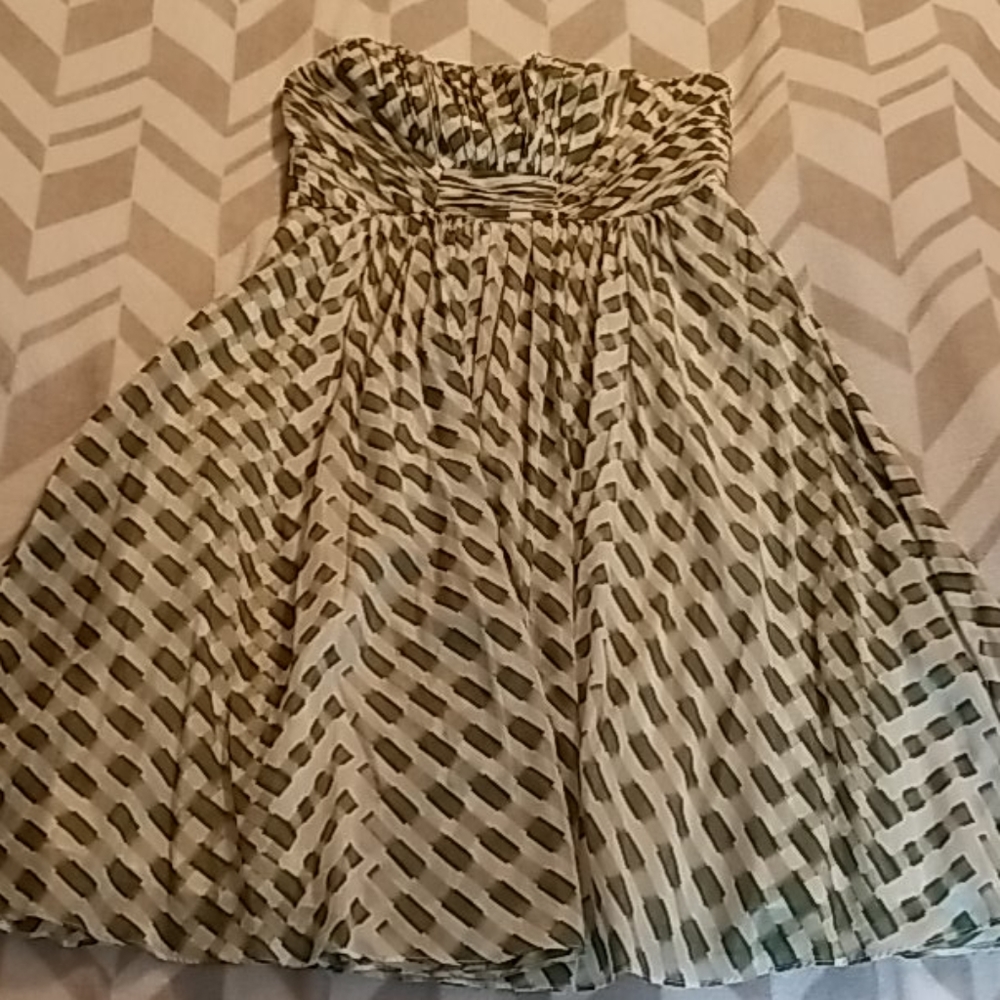 Silk green and white strapless Suzi Chin Dress